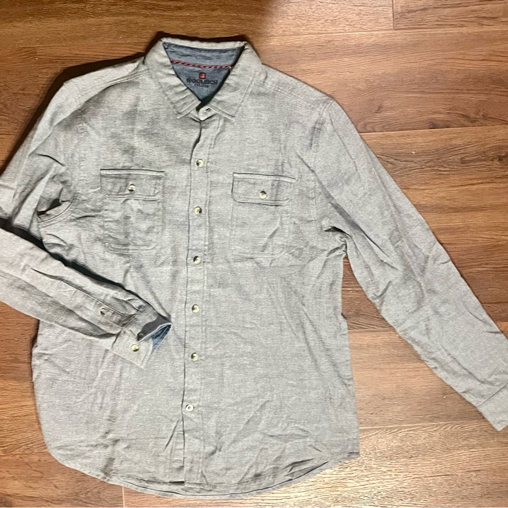 Men’s Gray Woolrich  Flannel Button Up Long Sleeve 100% Cotton
